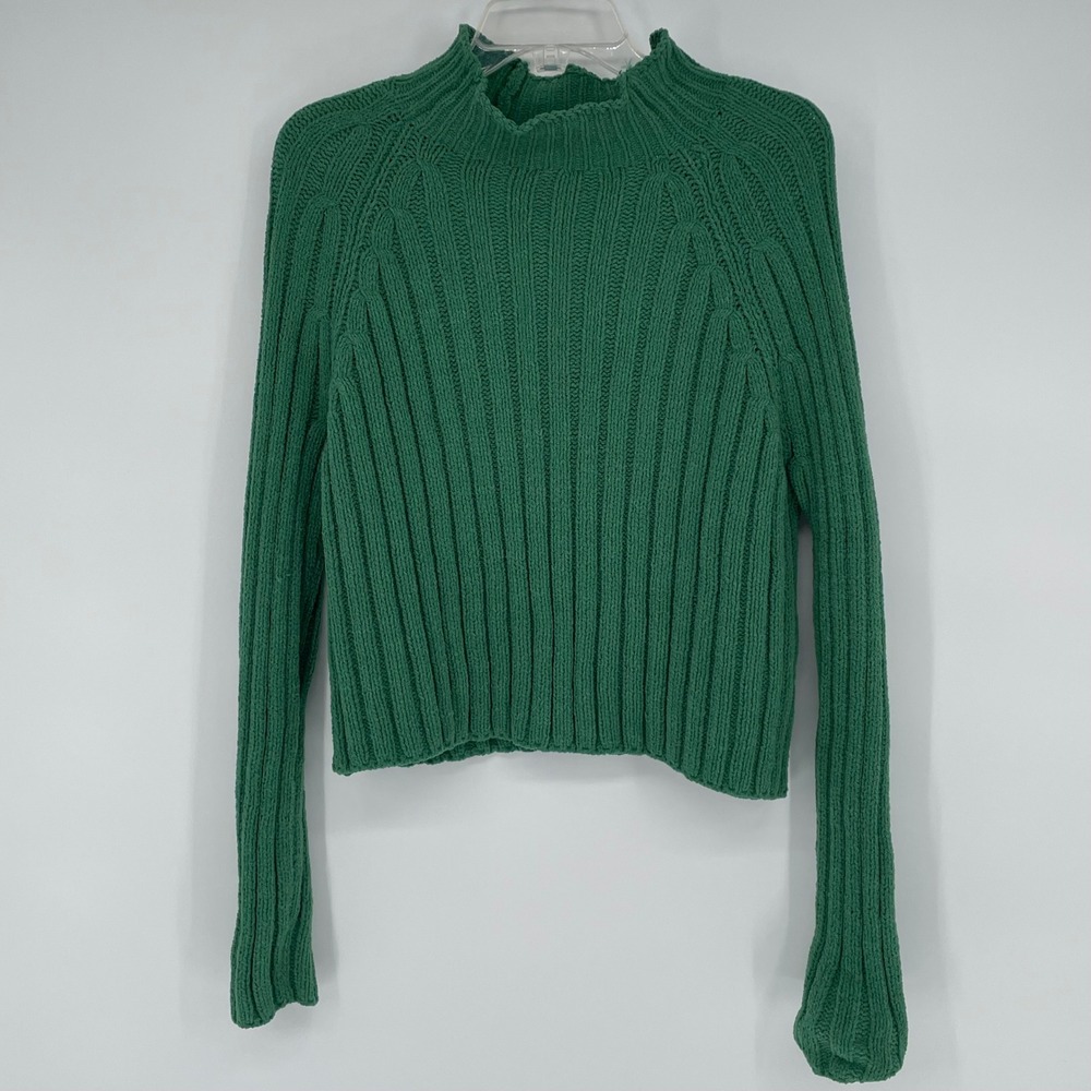 American Eagle Green Chenille Ribbed Mock Neck Sweater‎ Womens Medium Pullover